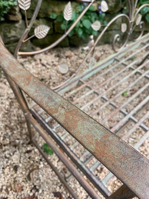 Metal Garden Bench Bird Leaf Design