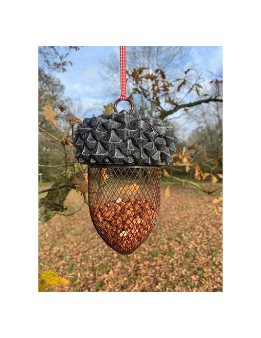 Acorn Bird Feeder with Red Gingham Ribbon for Hanging