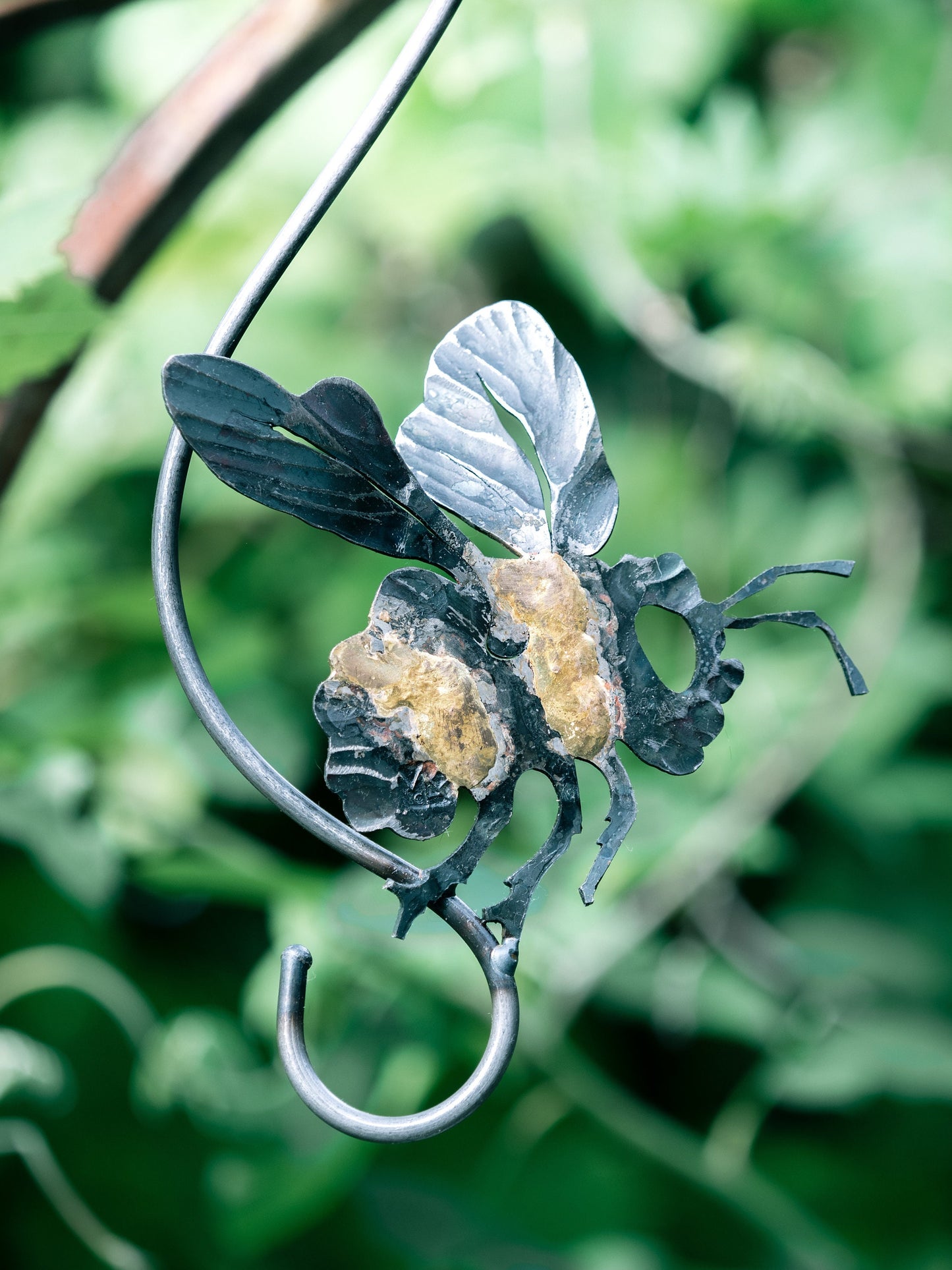 Hand Forged Bee S Hook with Acorn Bird Feeder