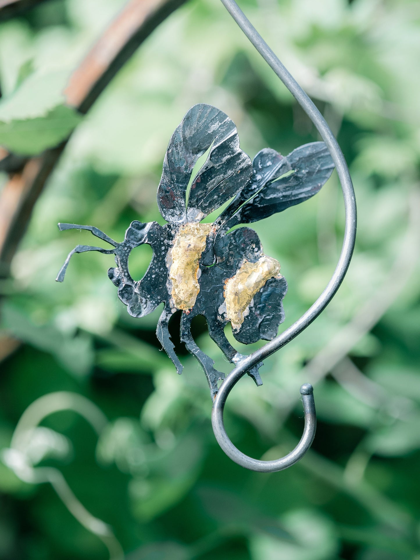 Hand Forged Bee S Hook with Acorn Bird Feeder