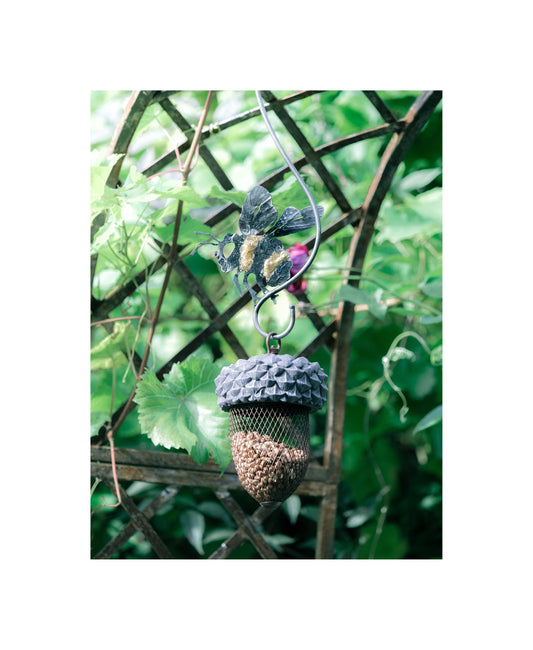 Hand Forged Bee S Hook with Acorn Bird Feeder