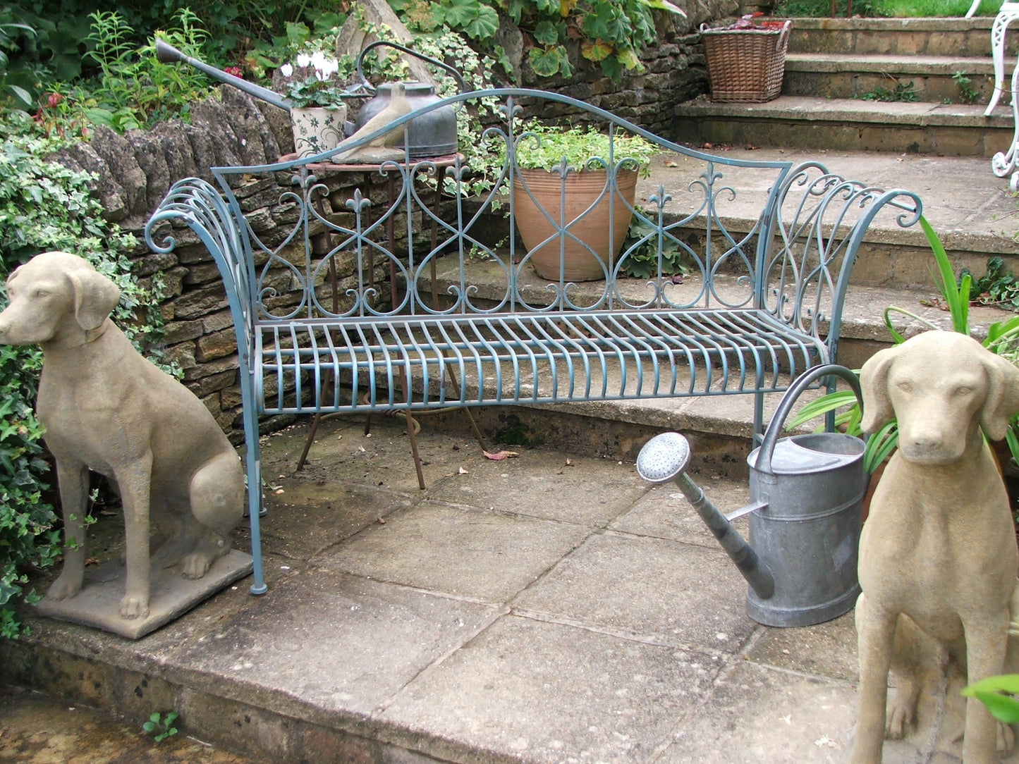 Vintage Style Bench Aged French Blue