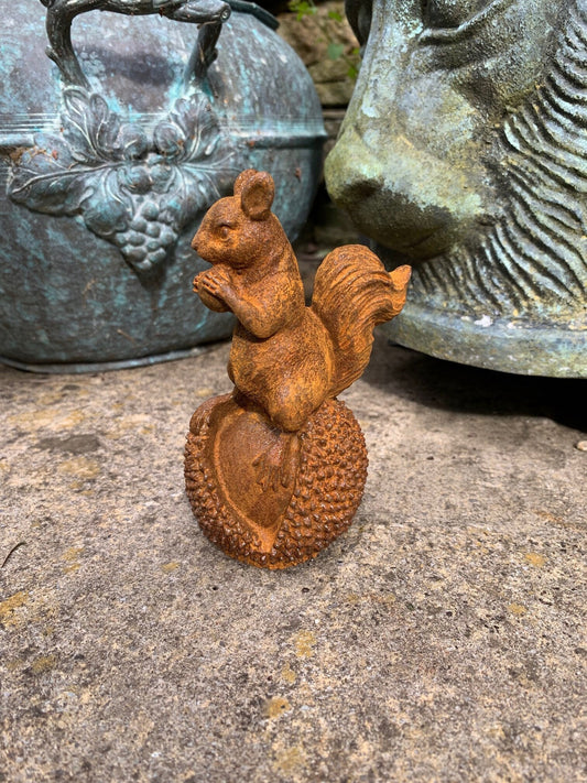 Small Cast Iron Squirrel on Chestnut