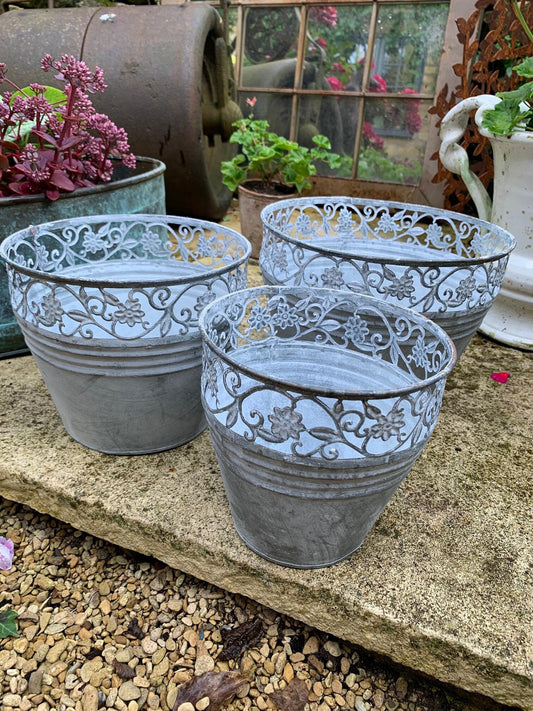 Set of three Small Lattice Garden Planter Pots
